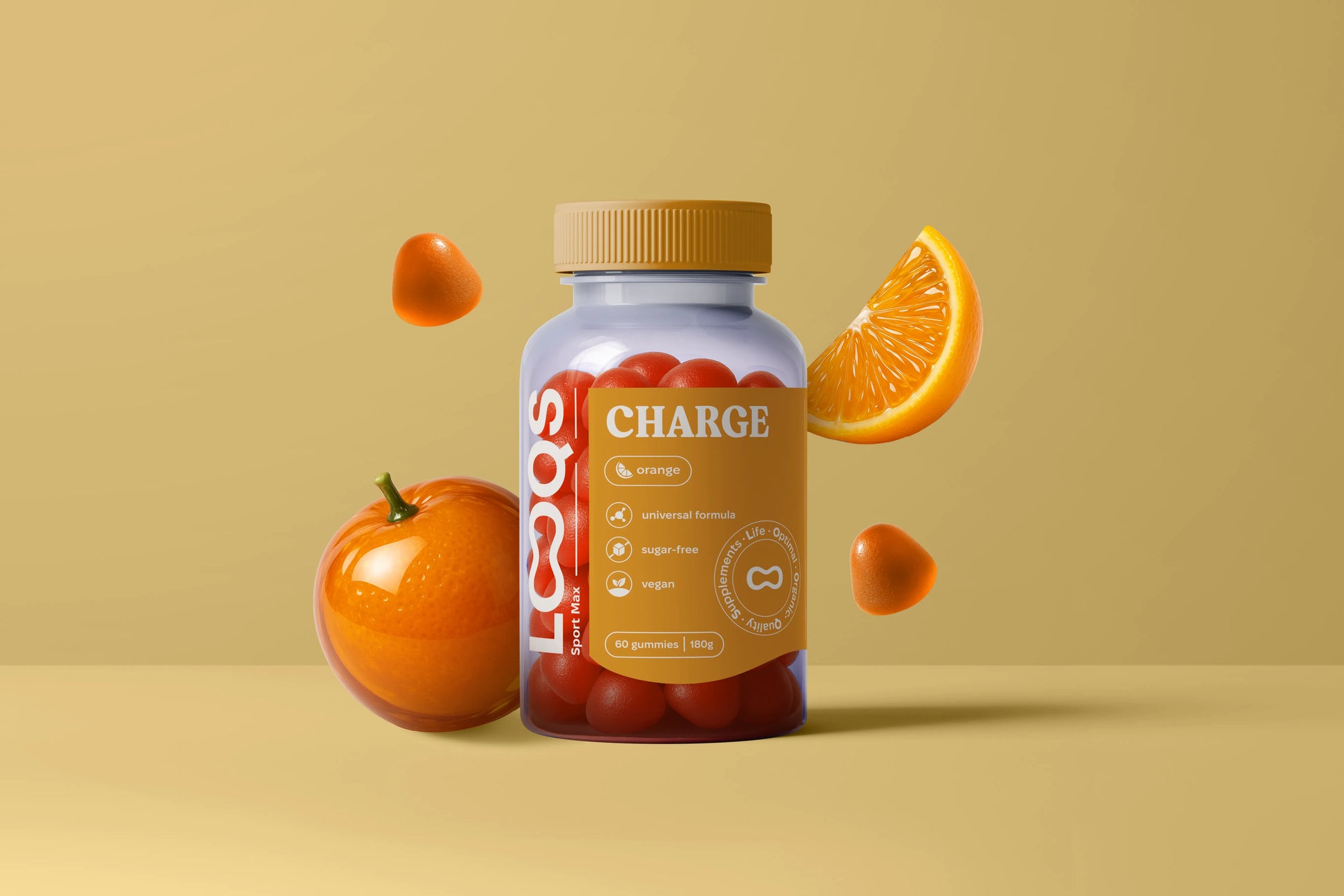Bottle of Looqs Charge magnesium gummies with clean design